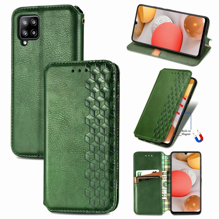For Samsung Galaxy A42 5G Cubic Grid Pressed Horizontal Flip Magnetic PU Leather Case with Holder & Card Slots & Wallet