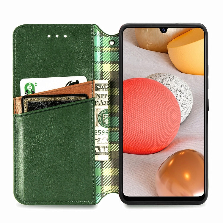 For Samsung Galaxy A42 5G Cubic Grid Pressed Horizontal Flip Magnetic PU Leather Case with Holder & Card Slots & Wallet
