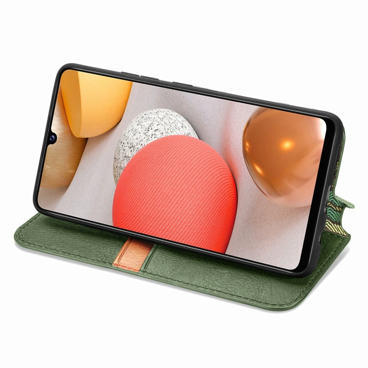 For Samsung Galaxy A42 5G Cubic Grid Pressed Horizontal Flip Magnetic PU Leather Case with Holder & Card Slots & Wallet