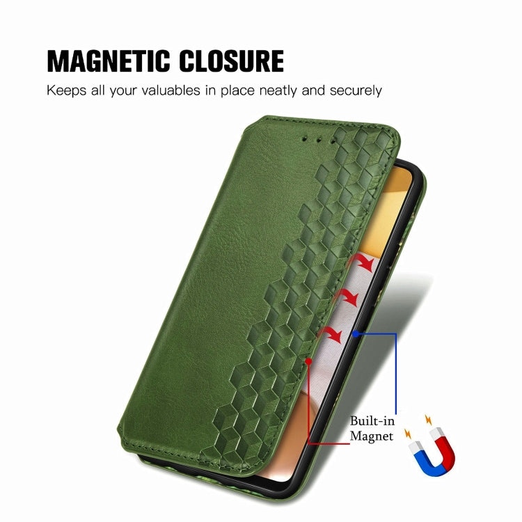 For Samsung Galaxy A42 5G Cubic Grid Pressed Horizontal Flip Magnetic PU Leather Case with Holder & Card Slots & Wallet