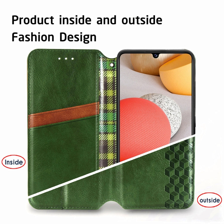 For Samsung Galaxy A42 5G Cubic Grid Pressed Horizontal Flip Magnetic PU Leather Case with Holder & Card Slots & Wallet