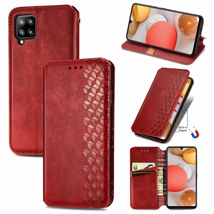 For Samsung Galaxy A42 5G Cubic Grid Pressed Horizontal Flip Magnetic PU Leather Case with Holder & Card Slots & Wallet