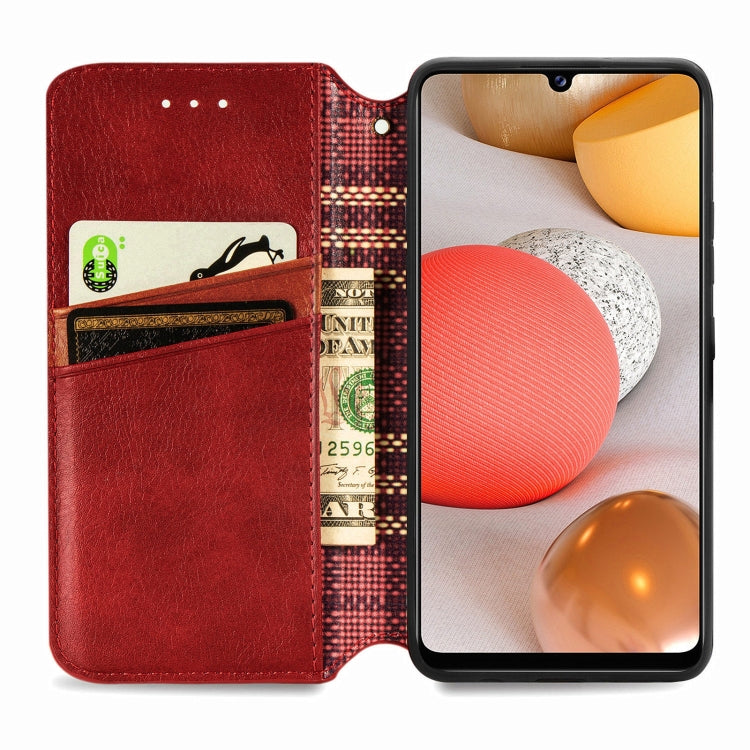 For Samsung Galaxy A42 5G Cubic Grid Pressed Horizontal Flip Magnetic PU Leather Case with Holder & Card Slots & Wallet