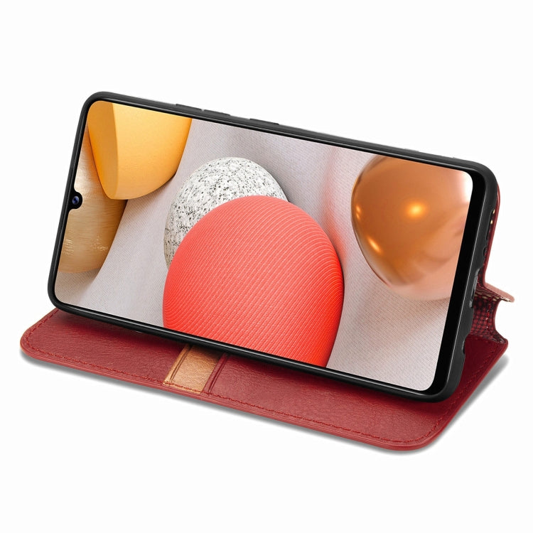 For Samsung Galaxy A42 5G Cubic Grid Pressed Horizontal Flip Magnetic PU Leather Case with Holder & Card Slots & Wallet