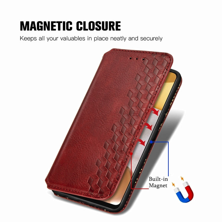 For Samsung Galaxy A42 5G Cubic Grid Pressed Horizontal Flip Magnetic PU Leather Case with Holder & Card Slots & Wallet