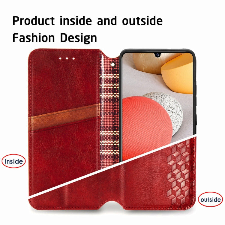 For Samsung Galaxy A42 5G Cubic Grid Pressed Horizontal Flip Magnetic PU Leather Case with Holder & Card Slots & Wallet