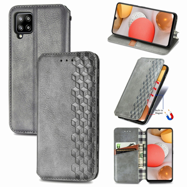 For Samsung Galaxy A42 5G Cubic Grid Pressed Horizontal Flip Magnetic PU Leather Case with Holder & Card Slots & Wallet