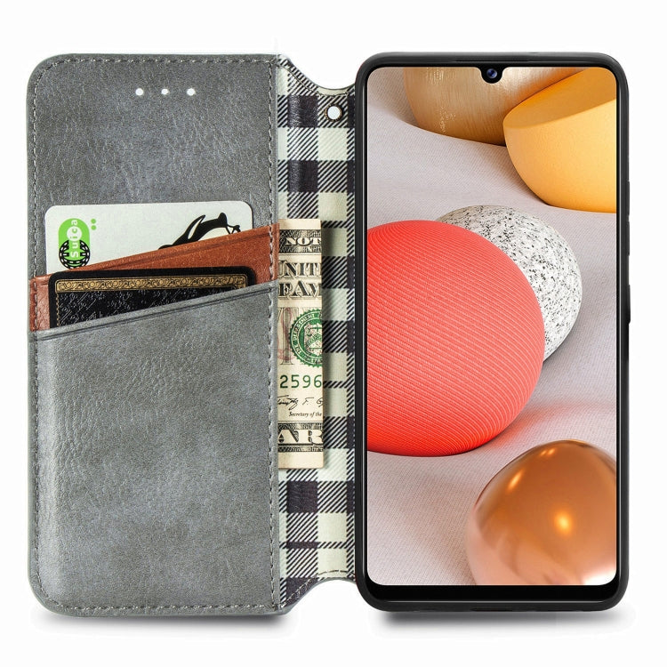 For Samsung Galaxy A42 5G Cubic Grid Pressed Horizontal Flip Magnetic PU Leather Case with Holder & Card Slots & Wallet