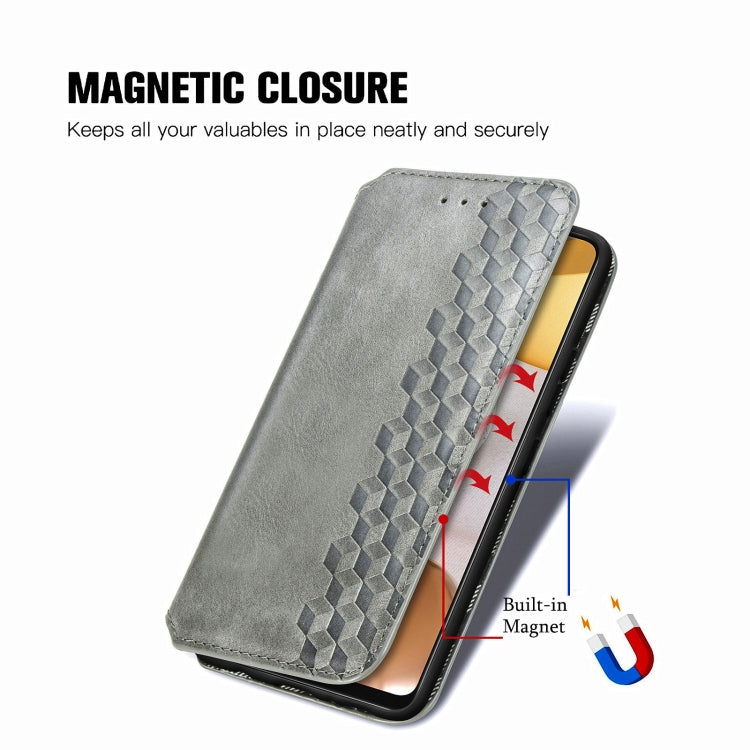 For Samsung Galaxy A42 5G Cubic Grid Pressed Horizontal Flip Magnetic PU Leather Case with Holder & Card Slots & Wallet