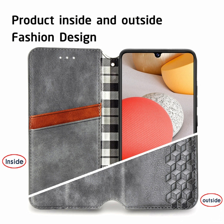 For Samsung Galaxy A42 5G Cubic Grid Pressed Horizontal Flip Magnetic PU Leather Case with Holder & Card Slots & Wallet