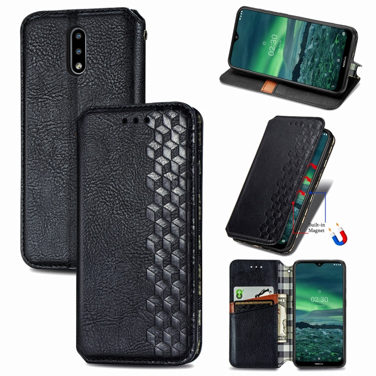 For Nokia 2.3 Cubic Grid Pressed Horizontal Flip Magnetic PU Leather Case with Holder & Card Slots & Wallet