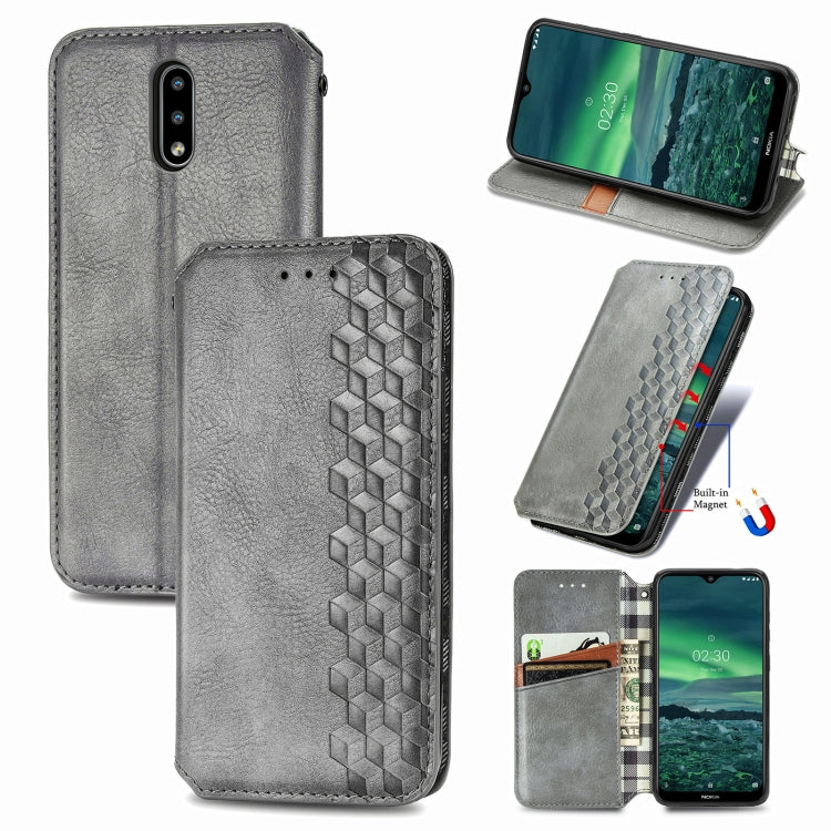 For Nokia 2.3 Cubic Grid Pressed Horizontal Flip Magnetic PU Leather Case with Holder & Card Slots & Wallet
