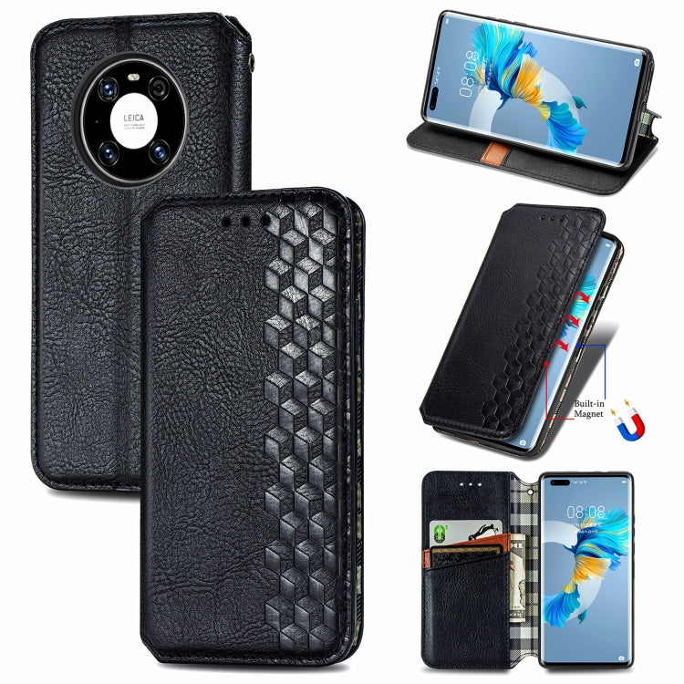 For Huawei Mate 40 Pro Cubic Grid Pressed Horizontal Flip Magnetic PU Leather Case with Holder & Card Slots & Wallet