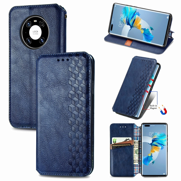 For Huawei Mate 40 Pro Cubic Grid Pressed Horizontal Flip Magnetic PU Leather Case with Holder & Card Slots & Wallet