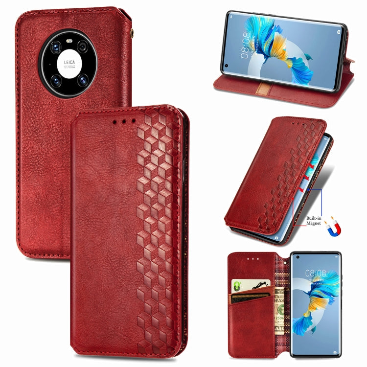 For Huawei Mate 40 Cubic Grid Pressed Horizontal Flip Magnetic PU Leather Case with Holder & Card Slots & Wallet