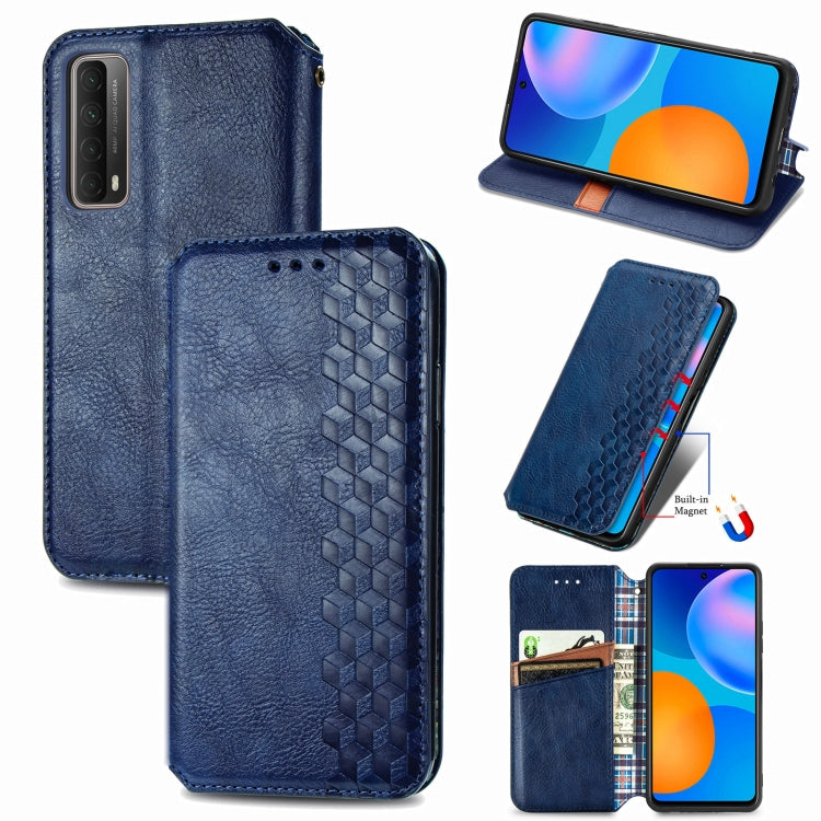 For Huawei P Smart 2021 Cubic Grid Pressed Horizontal Flip Magnetic PU Leather Case with Holder & Card Slots & Wallet