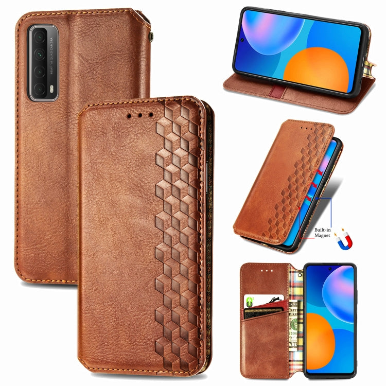 For Huawei P Smart 2021 Cubic Grid Pressed Horizontal Flip Magnetic PU Leather Case with Holder & Card Slots & Wallet