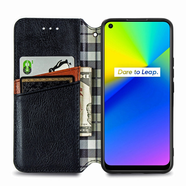 For OPPO Realme 7i / C17 Cubic Grid Pressed Horizontal Flip Magnetic PU Leather Case with Holder & Card Slots & Wallet