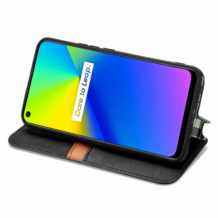 For OPPO Realme 7i / C17 Cubic Grid Pressed Horizontal Flip Magnetic PU Leather Case with Holder & Card Slots & Wallet