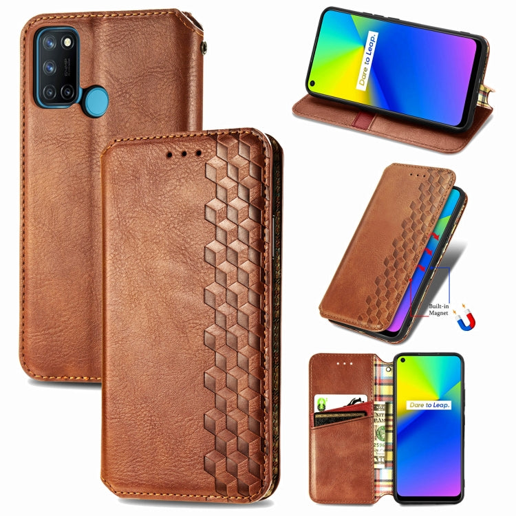 For OPPO Realme 7i / C17 Cubic Grid Pressed Horizontal Flip Magnetic PU Leather Case with Holder & Card Slots & Wallet