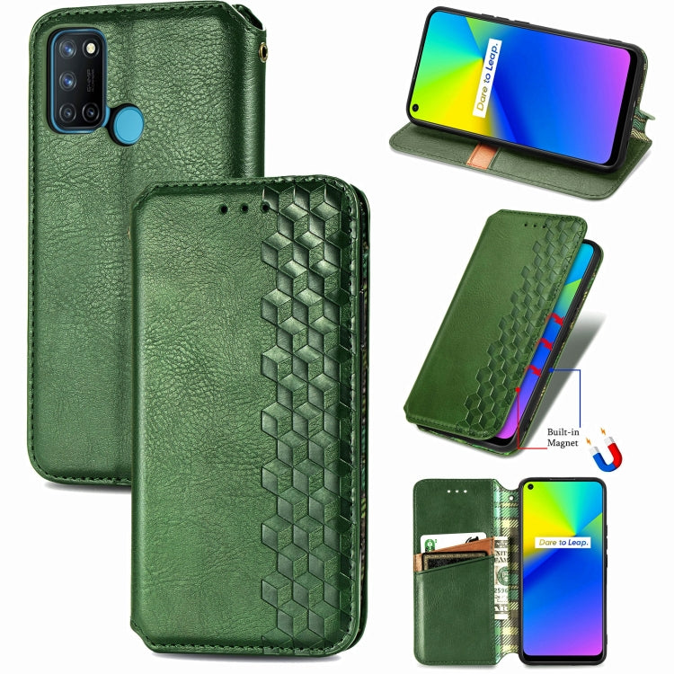 For OPPO Realme 7i / C17 Cubic Grid Pressed Horizontal Flip Magnetic PU Leather Case with Holder & Card Slots & Wallet
