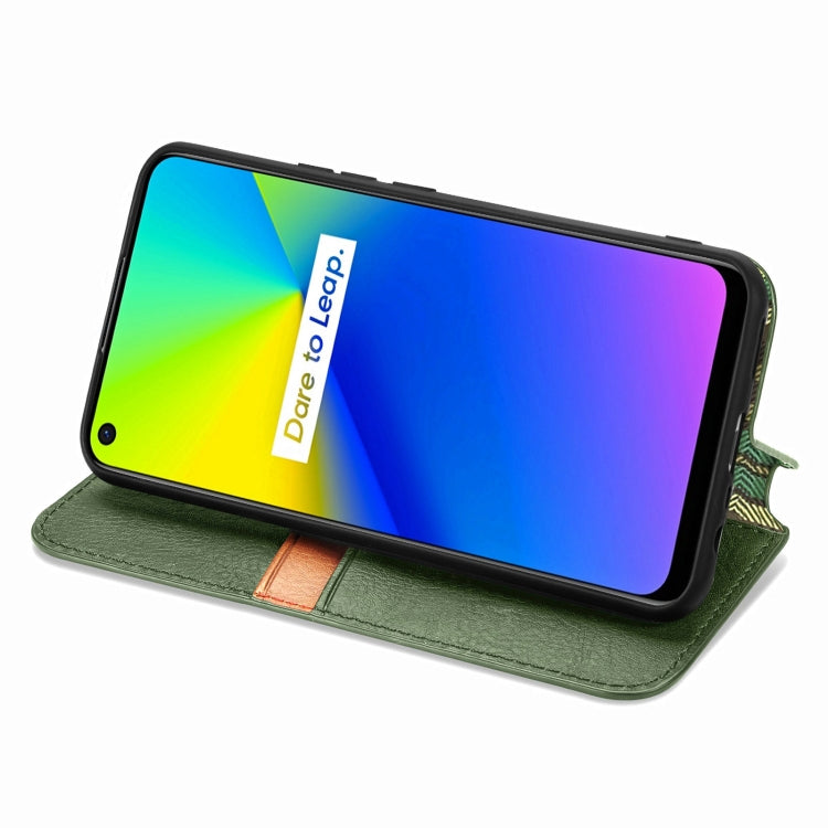 For OPPO Realme 7i / C17 Cubic Grid Pressed Horizontal Flip Magnetic PU Leather Case with Holder & Card Slots & Wallet