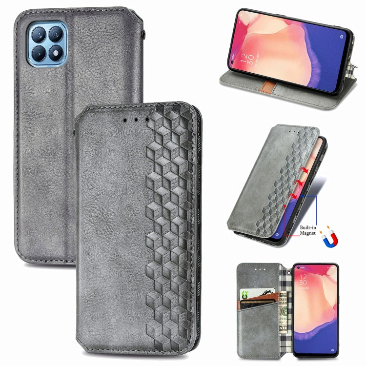 For OPPO Reno4 SE Cubic Grid Pressed Horizontal Flip Magnetic PU Leather Case with Holder & Card Slots & Wallet