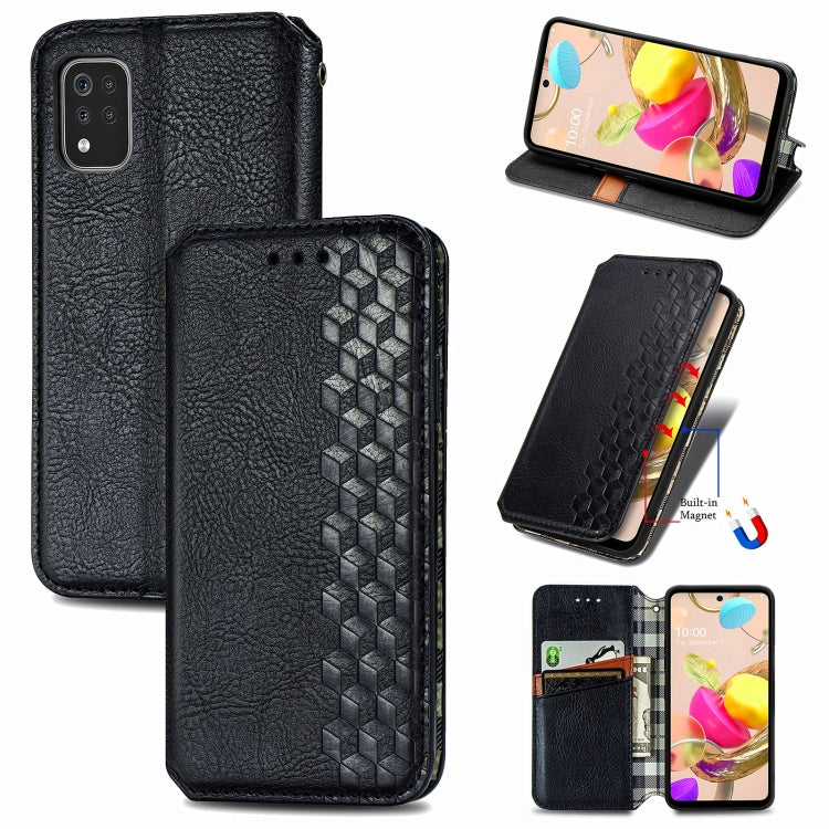 For LG K42 Cubic Grid Pressed Horizontal Flip Magnetic PU Leather Case with Holder & Card Slots & Wallet