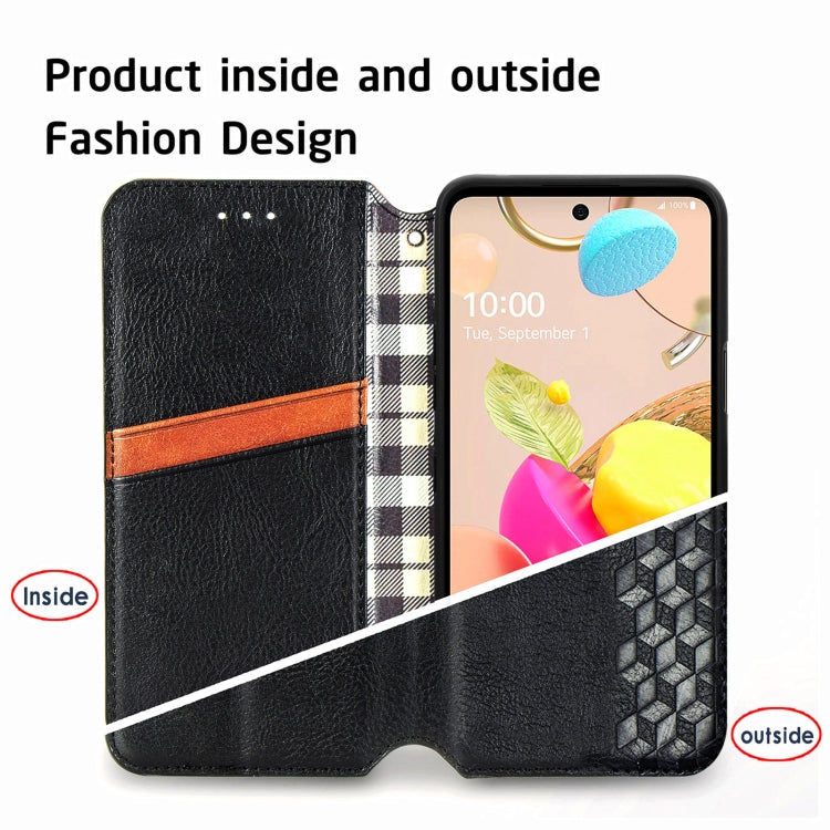For LG K42 Cubic Grid Pressed Horizontal Flip Magnetic PU Leather Case with Holder & Card Slots & Wallet