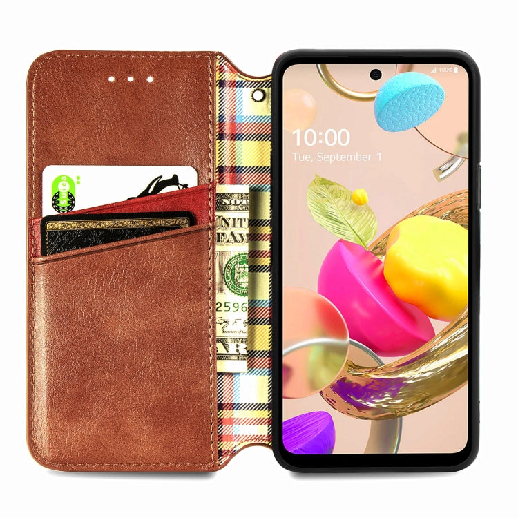 For LG K42 Cubic Grid Pressed Horizontal Flip Magnetic PU Leather Case with Holder & Card Slots & Wallet