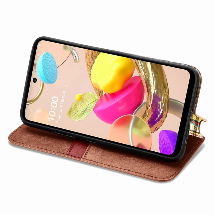 For LG K42 Cubic Grid Pressed Horizontal Flip Magnetic PU Leather Case with Holder & Card Slots & Wallet