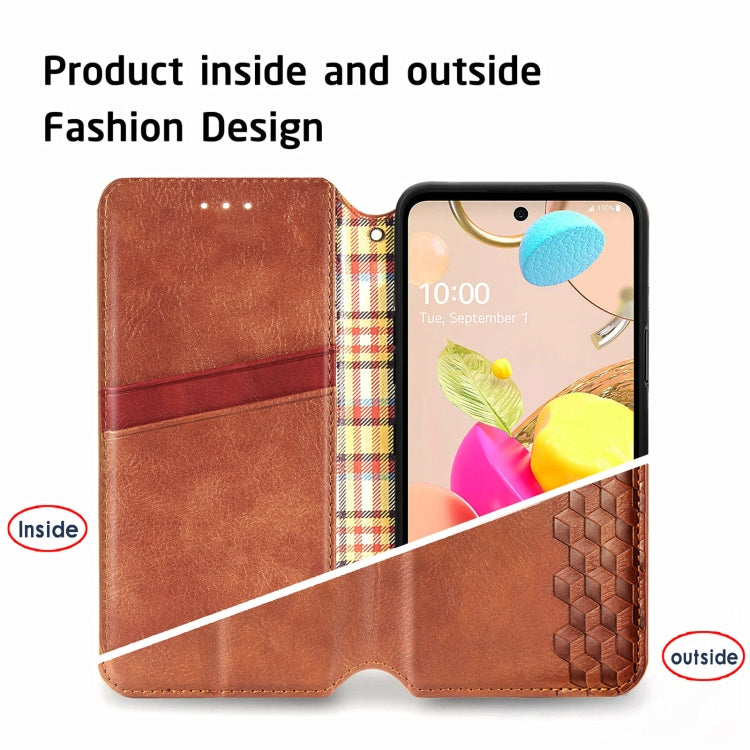 For LG K42 Cubic Grid Pressed Horizontal Flip Magnetic PU Leather Case with Holder & Card Slots & Wallet
