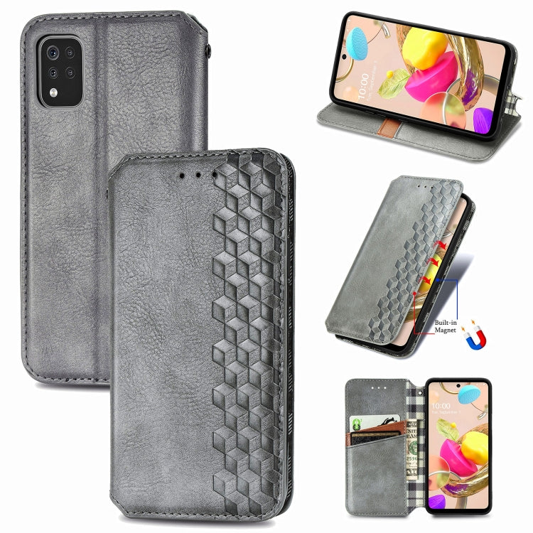 For LG K42 Cubic Grid Pressed Horizontal Flip Magnetic PU Leather Case with Holder & Card Slots & Wallet