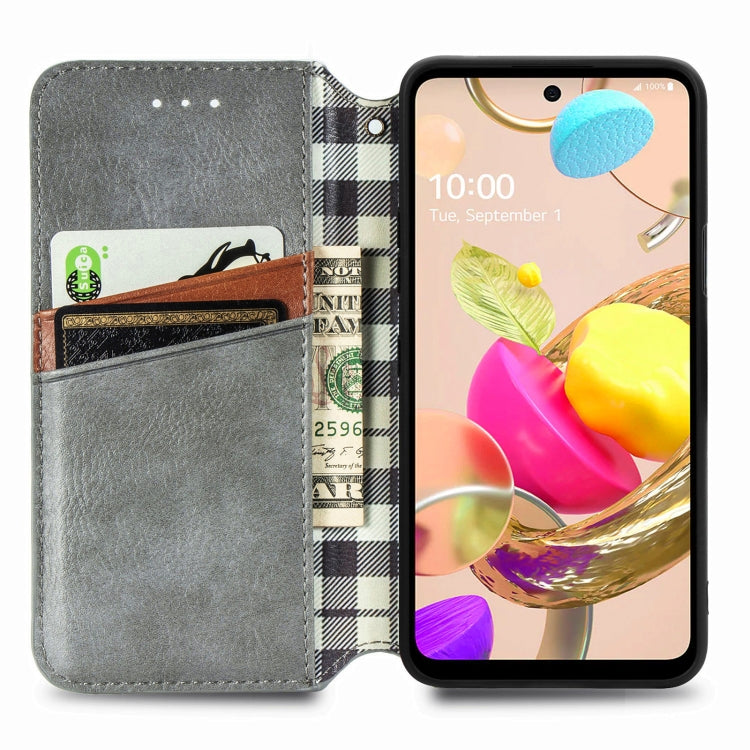 For LG K42 Cubic Grid Pressed Horizontal Flip Magnetic PU Leather Case with Holder & Card Slots & Wallet