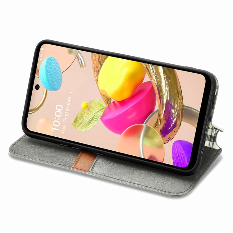 For LG K42 Cubic Grid Pressed Horizontal Flip Magnetic PU Leather Case with Holder & Card Slots & Wallet