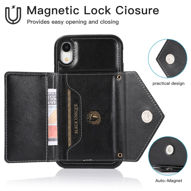 For iPhone XR Multi-functional Cross-body Card Bag TPU+PU Back Cover Case with Holder & Card Slot & Wallet