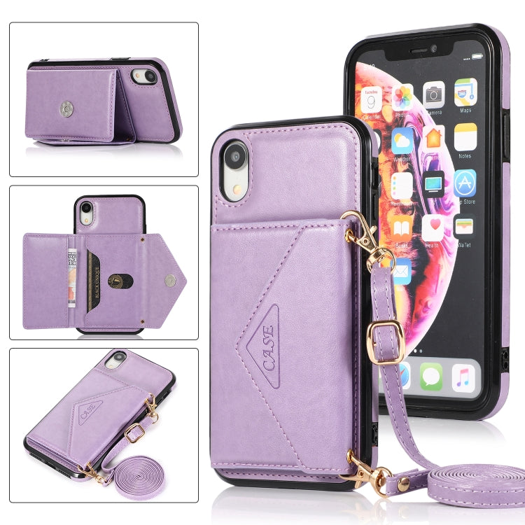 For iPhone XR Multi-functional Cross-body Card Bag TPU+PU Back Cover Case with Holder & Card Slot & Wallet