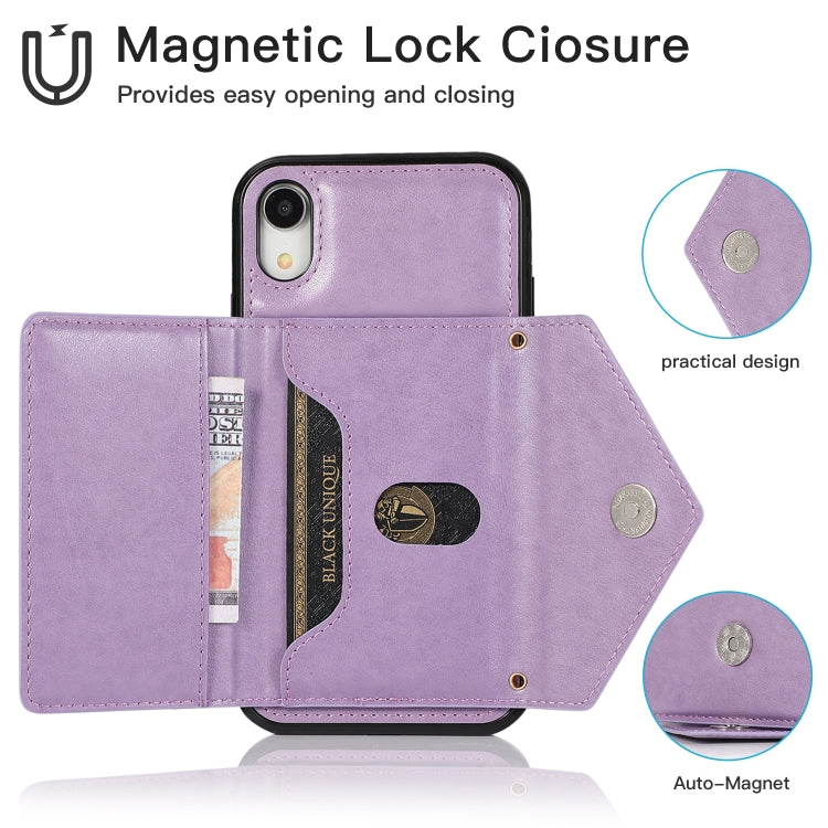 For iPhone XR Multi-functional Cross-body Card Bag TPU+PU Back Cover Case with Holder & Card Slot & Wallet
