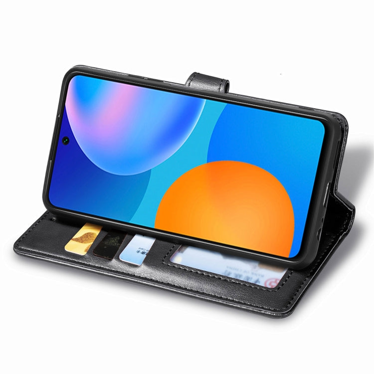 For Huawei P Smart 2021 Retro Solid Color Leather Buckle Phone Case with Lanyard & Photo Frame & Card Slot & Wallet & Stand Function