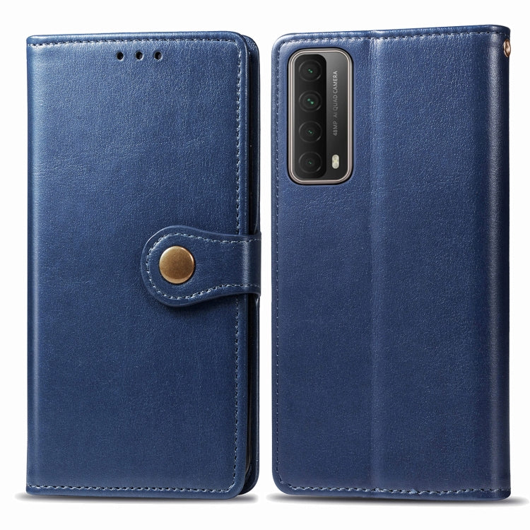 For Huawei P Smart 2021 Retro Solid Color Leather Buckle Phone Case with Lanyard & Photo Frame & Card Slot & Wallet & Stand Function