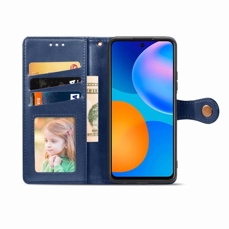 For Huawei P Smart 2021 Retro Solid Color Leather Buckle Phone Case with Lanyard & Photo Frame & Card Slot & Wallet & Stand Function