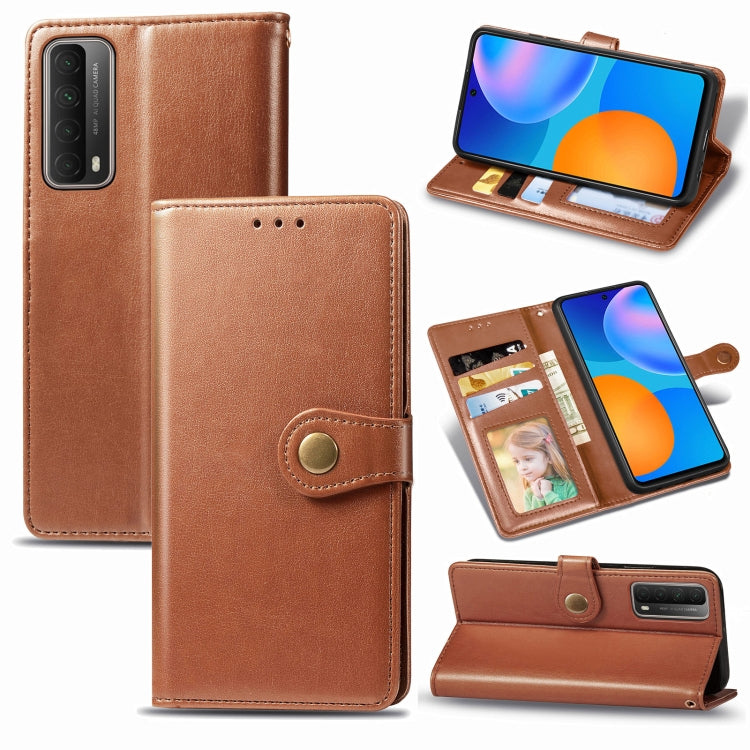 For Huawei P Smart 2021 Retro Solid Color Leather Buckle Phone Case with Lanyard & Photo Frame & Card Slot & Wallet & Stand Function
