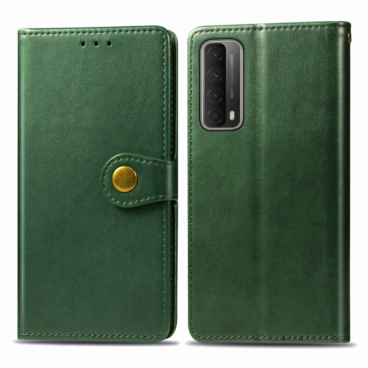 For Huawei P Smart 2021 Retro Solid Color Leather Buckle Phone Case with Lanyard & Photo Frame & Card Slot & Wallet & Stand Function