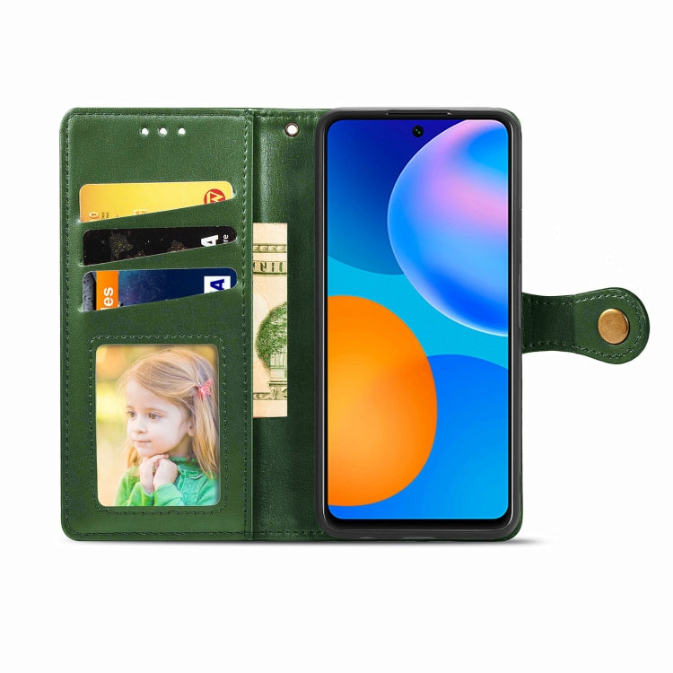 For Huawei P Smart 2021 Retro Solid Color Leather Buckle Phone Case with Lanyard & Photo Frame & Card Slot & Wallet & Stand Function