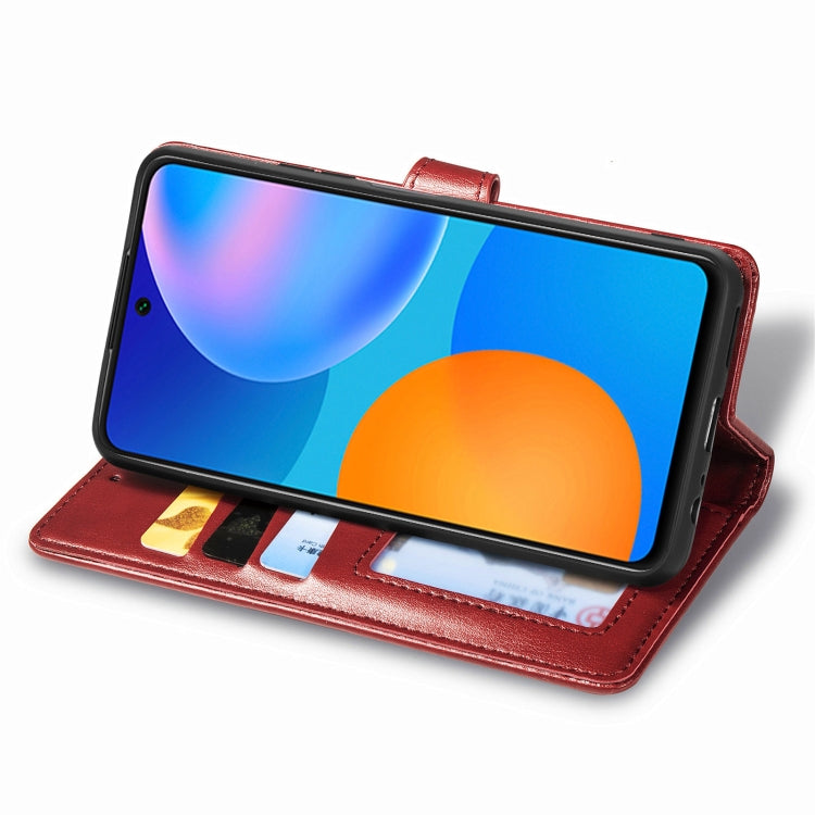 For Huawei P Smart 2021 Retro Solid Color Leather Buckle Phone Case with Lanyard & Photo Frame & Card Slot & Wallet & Stand Function