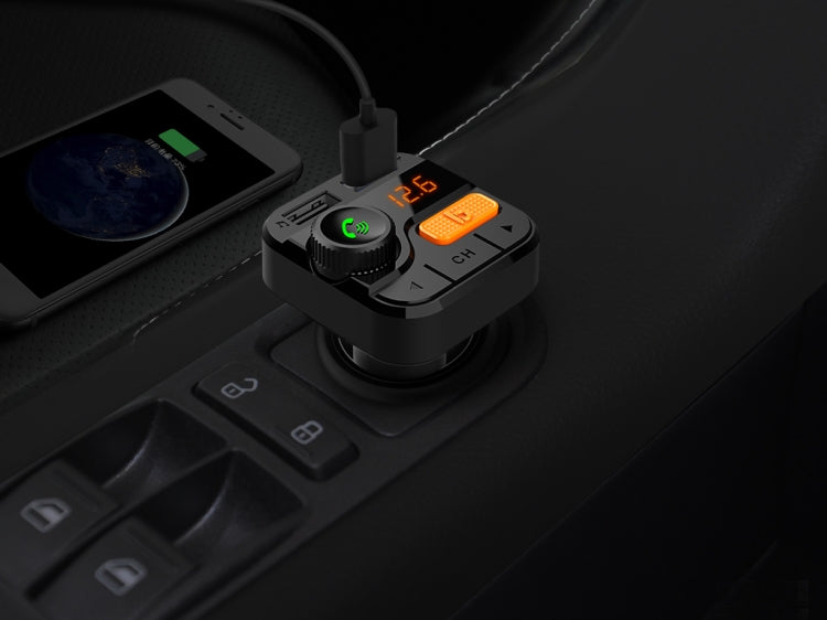 BT82D Car Mp3 Player Car Bluetooth Hands-free FM Transmitter one Button Bass Cr Charger black
