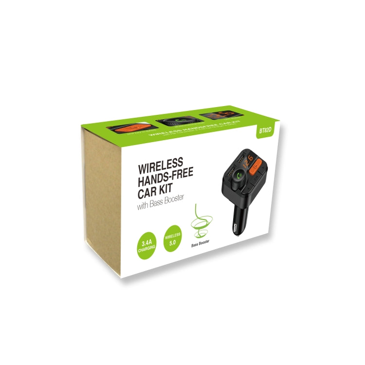 BT82D Car Mp3 Player Car Bluetooth Hands-free FM Transmitter one Button Bass Cr Charger black