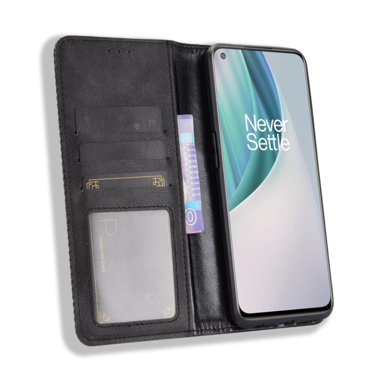 For OnePlus Nord N10 5G Magnetic Buckle Retro Crazy Horse Texture Horizontal Flip Leather Case with Holder & Card Slots & Photo Frame