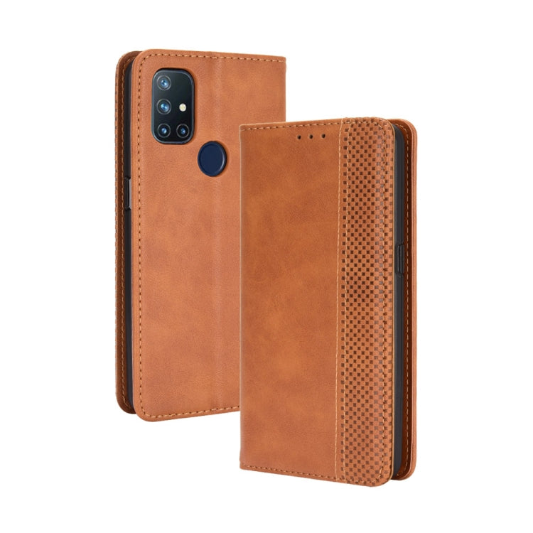 For OnePlus Nord N10 5G Magnetic Buckle Retro Crazy Horse Texture Horizontal Flip Leather Case with Holder & Card Slots & Photo Frame