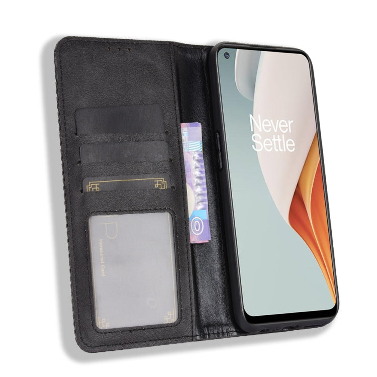 For OnePlus Nord N100 Magnetic Buckle Retro Crazy Horse Texture Horizontal Flip Leather Case with Holder & Card Slots & Photo Frame